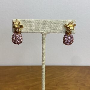 Joan Rivers Faberge Egg Pink Pave Rhinestones Gold Dove Heart Pierced Earrings